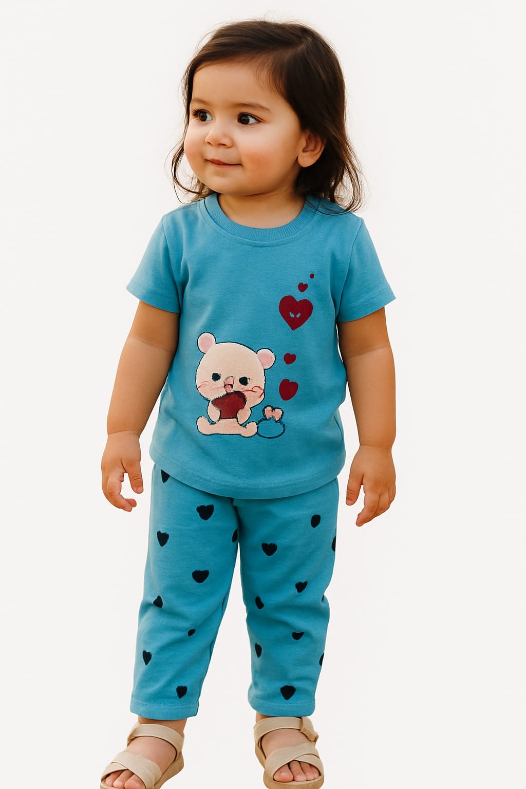 Blue Bear & Hearts Cotton Co-Ord Set Toddlers
