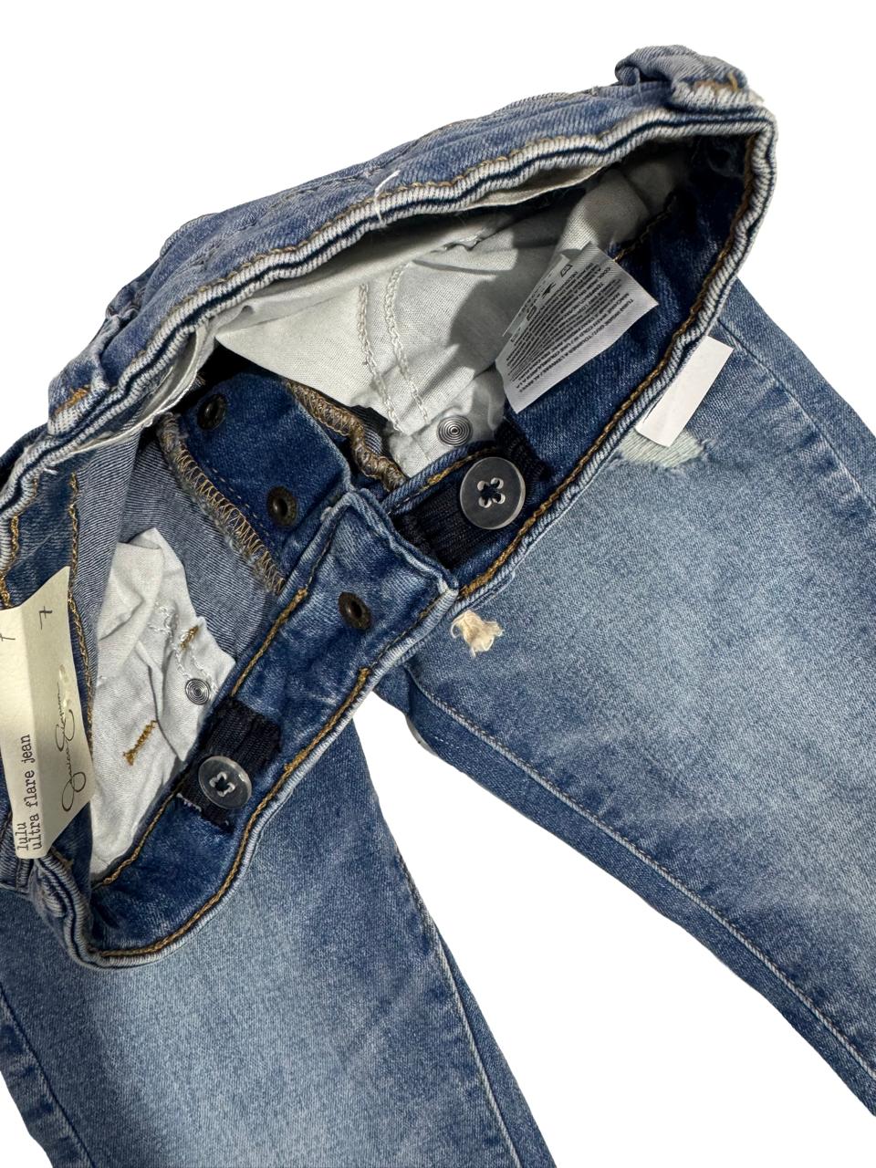 Girls Bootcut Denim Pants – Button Front, Ripped Style (7-16 Yrs)