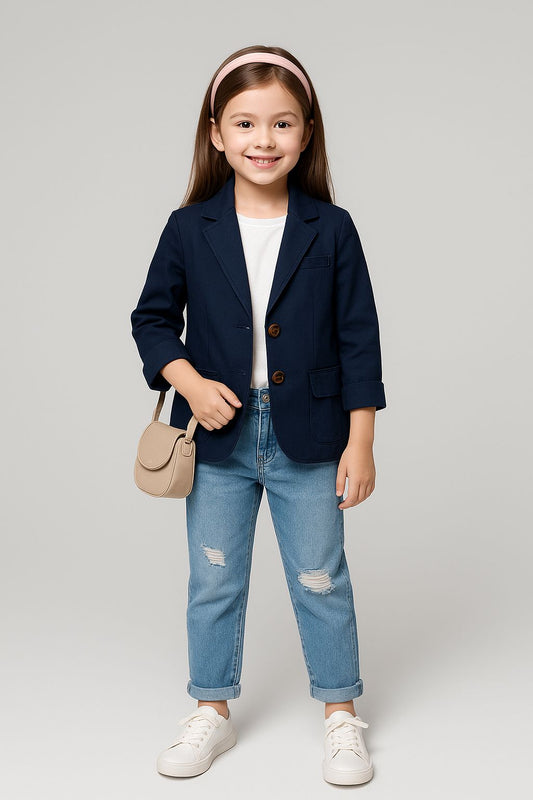Kids Navy Blue Cotton Blazer | Boys & Girls Formal Wear