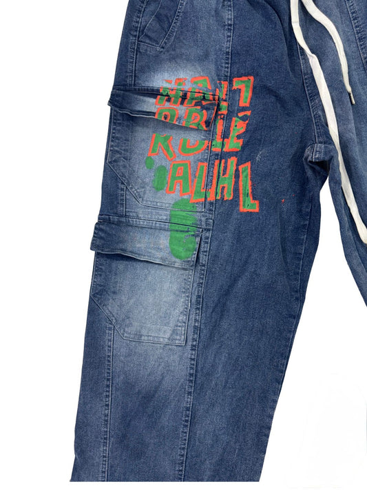 Unisex Cargo Denim Pants – Funky Graphic Print