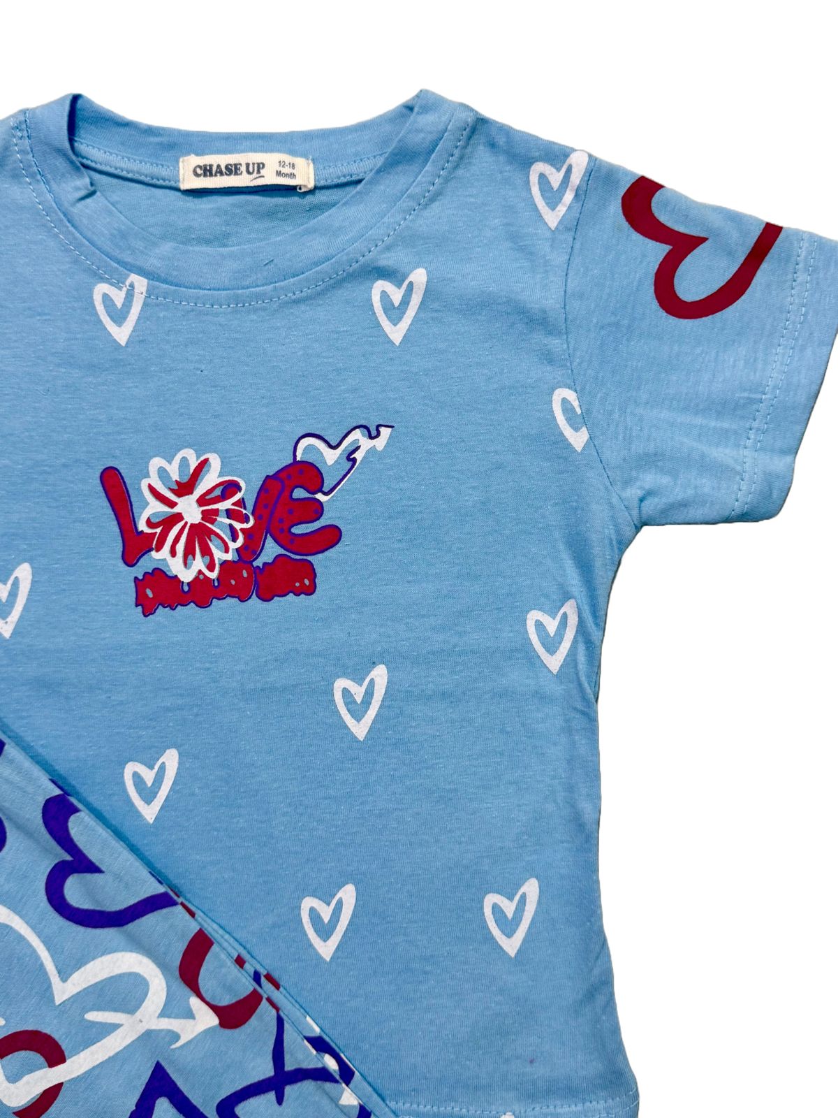 Toddler Girl's Blue Heart Print Outfit"