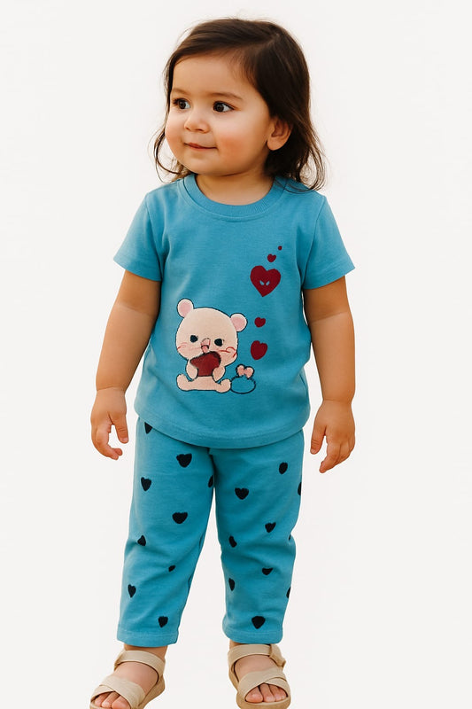 Blue Bear & Hearts Cotton Co-Ord Set Toddlers