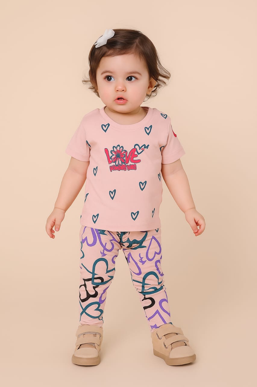 Hearts" Toddler Girl Outfit – 2 Piece Set