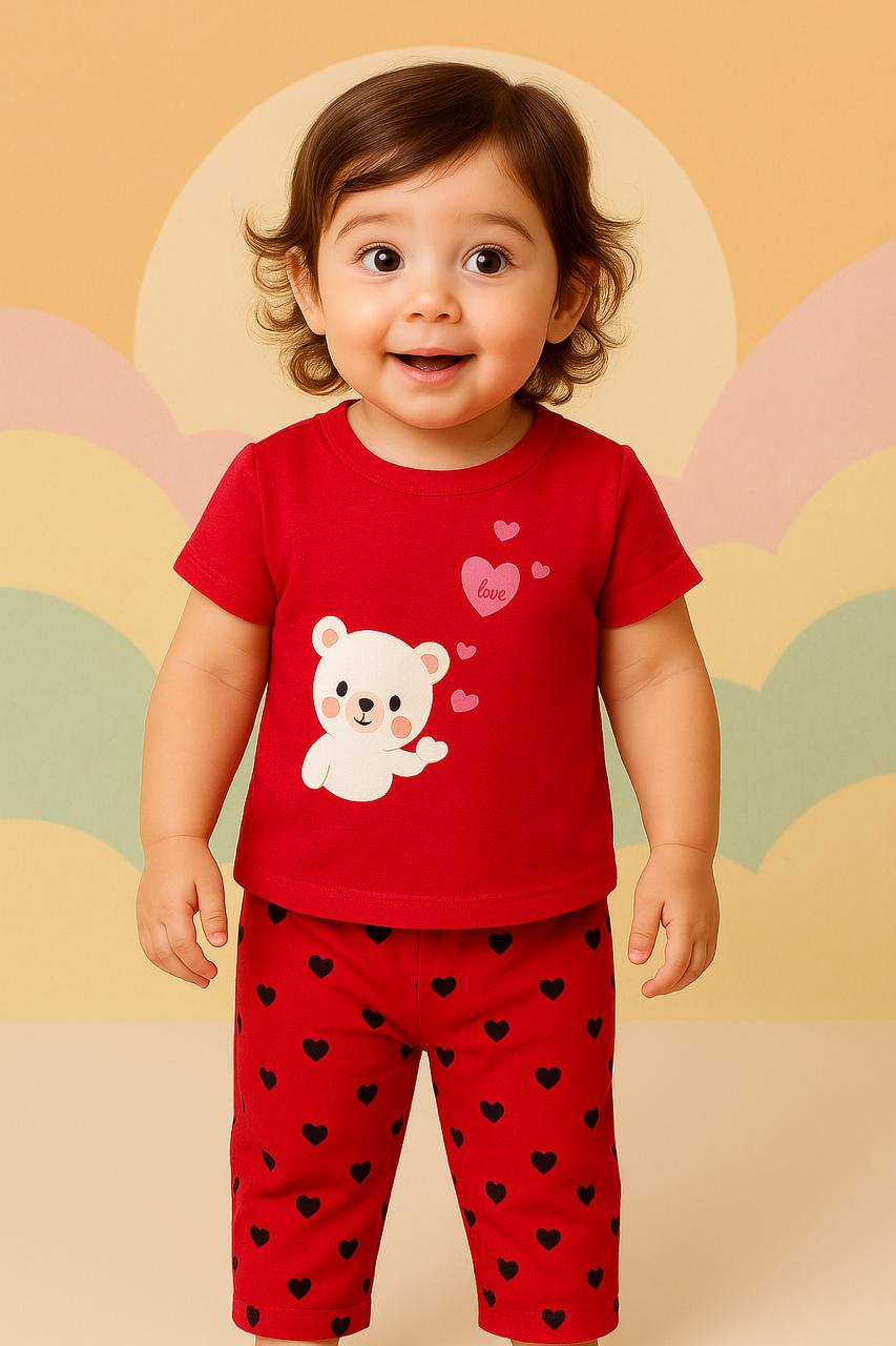 Heart Print Pajama Set for Toddler Girls