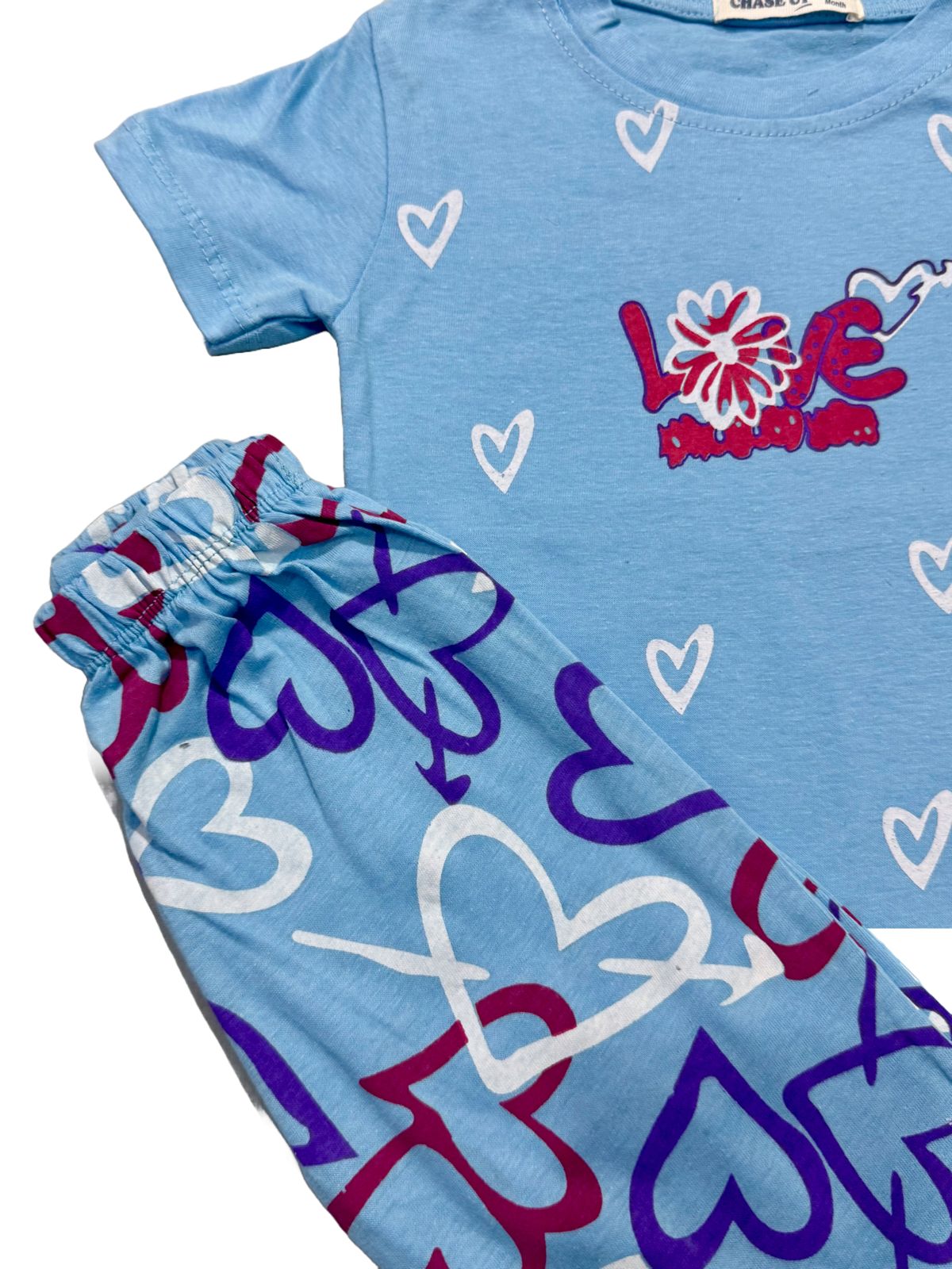 Toddler Girl's Blue Heart Print Outfit