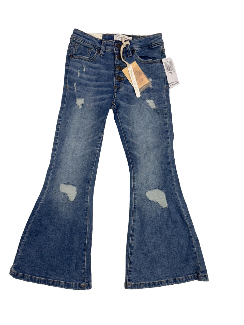 Girls Bootcut Denim Pants – Button Front, Ripped Style (7-16 Yrs)