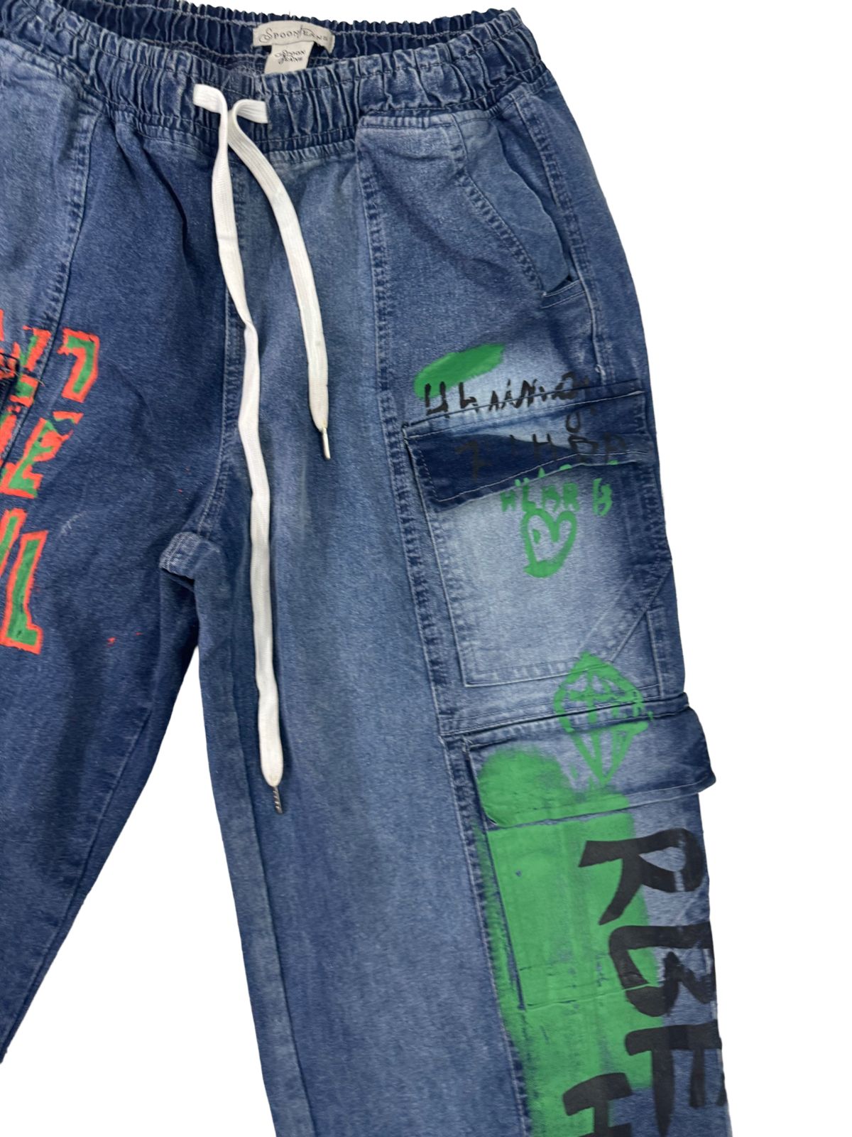 Unisex Cargo Denim Pants – Funky Graphic Print