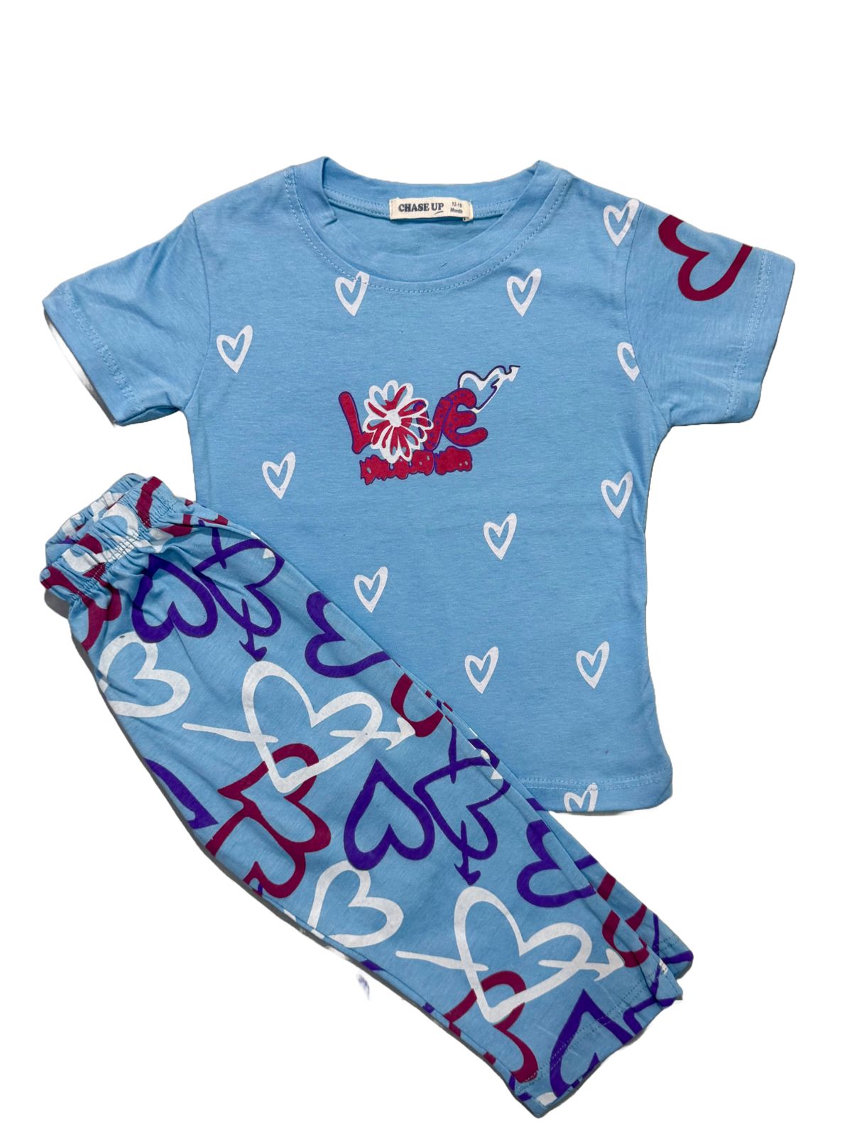 Toddler Girl's Blue Heart Print Outfit"