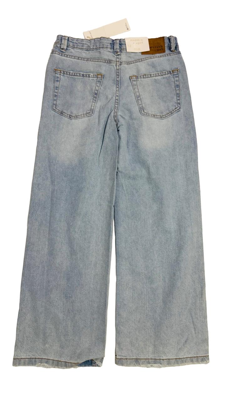 Girls Baggy Jeans – Super Soft, Ice Blue, Distressed Style (7–16 Yrs)