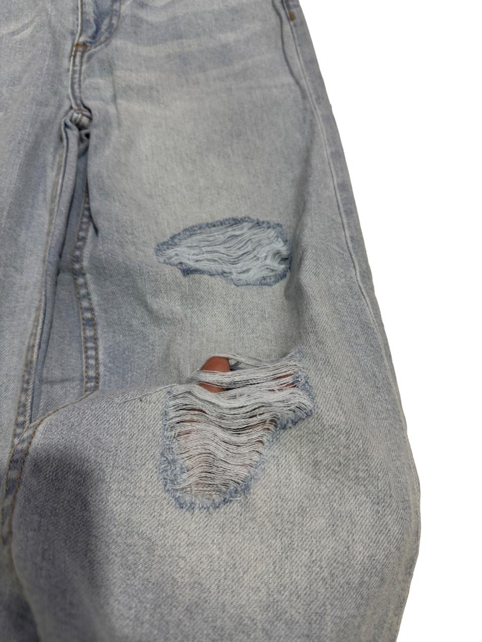 Girls Baggy Jeans – Super Soft, Ice Blue, Distressed Style (7–16 Yrs)