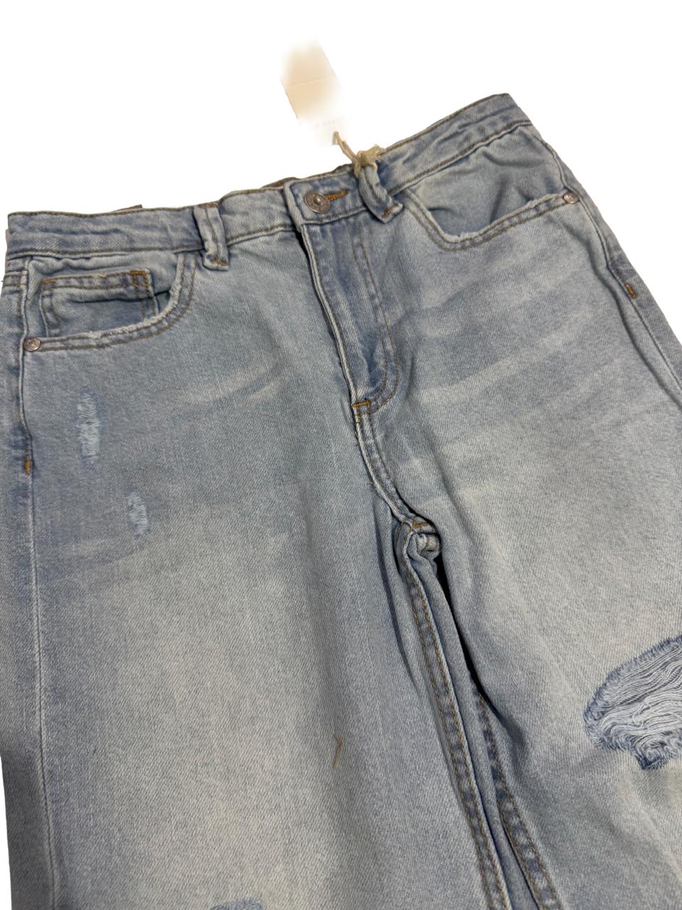 Girls Baggy Jeans – Super Soft, Ice Blue, Distressed Style (7–16 Yrs)