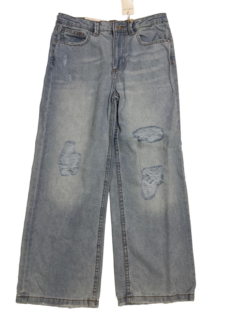 Girls Baggy Jeans – Super Soft, Ice Blue, Distressed Style (7–16 Yrs)