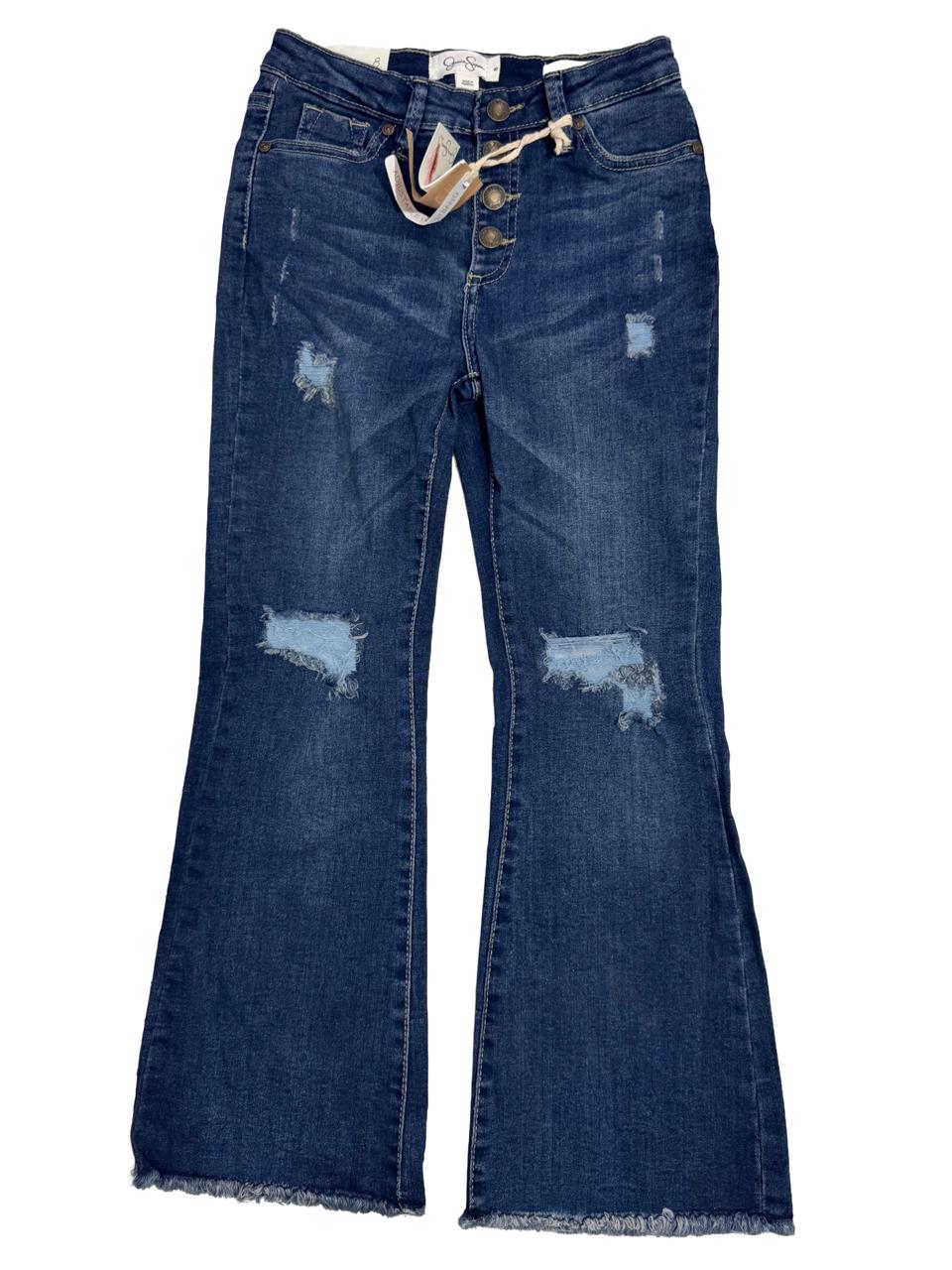 Girls Bootcut Denim Pants – Button Front, Ripped Style (7-16 Yrs)